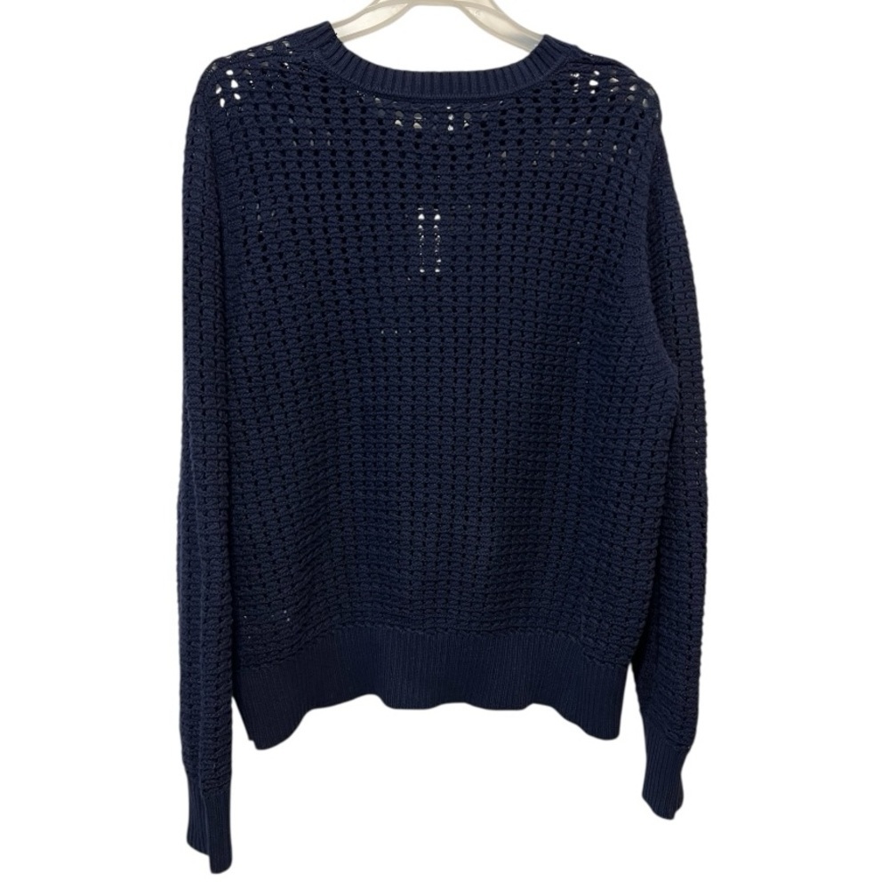 Gap Crochet Navy Blue Long Sleeve Crew Neck Loose Knit Sweater Size XL 16/18 - Picture 5 of 8